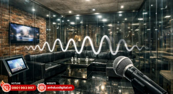 Không gian phòng kín, nhiều bề mặt phản xạ khiến âm thanh dội lại và dễ gây hú