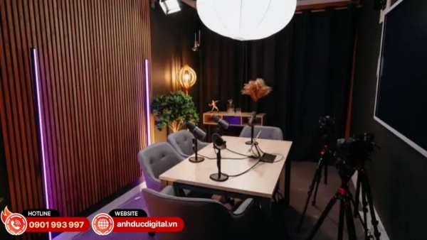 Tối ưu phòng thu bằng cách chống vang, giảm ồn và bố trí gọn giúp micro podcast thu âm sạch và rõ ràng
