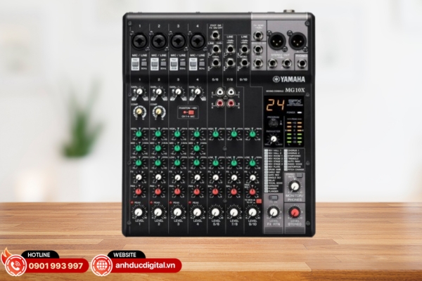 Yamaha MG10X CV là mixer 10 kênh tích hợp hiệu ứng SPX, thiết kế bền bỉ và âm thanh trong trẻo cho phòng thu và karaoke chuyên nghiệp