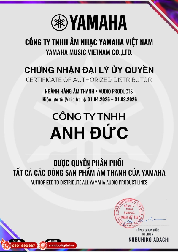 Chứng nhận Anh Đức Audido - Đại lý ủy quyền của Yamaha 