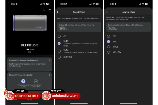 Ứng dụng Sound Connect khi kết nối với Sony ULT FIeld 5