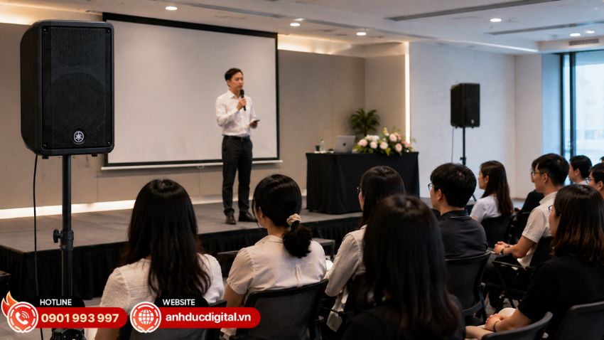 Yamaha DBR10 phù hợp hội họp, workshop và sự kiện trong nhà nhờ setup gọn nhẹ, linh hoạt