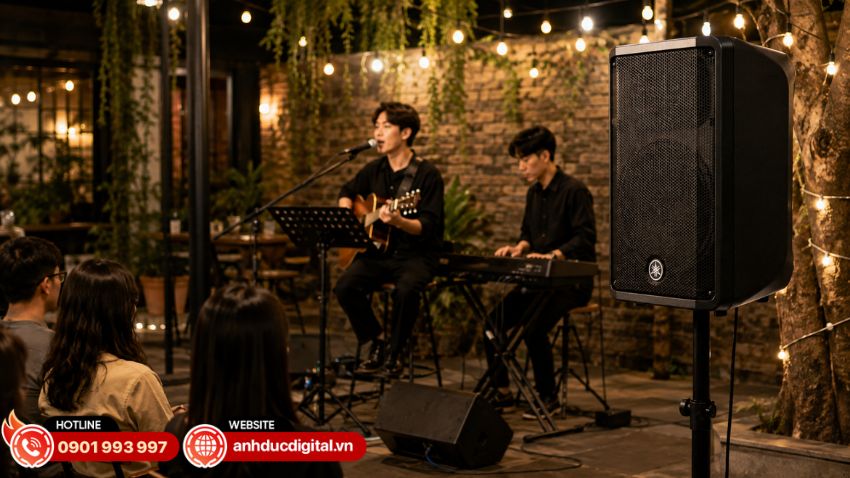 Woofer 10 inch cân bằng giữa độ rõ của vocal, guitar và tính cơ động khi biểu diễn acoustic