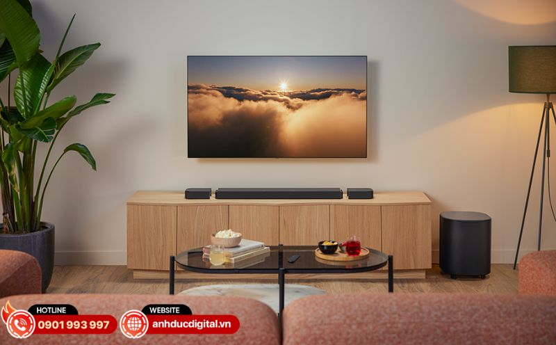 Công suất JBL Bar 800 MK2 780W cho âm thanh mạnh mẽ, phù hợp phòng khách từ nhỏ đến rộng khi được bố trí loa hợp lý