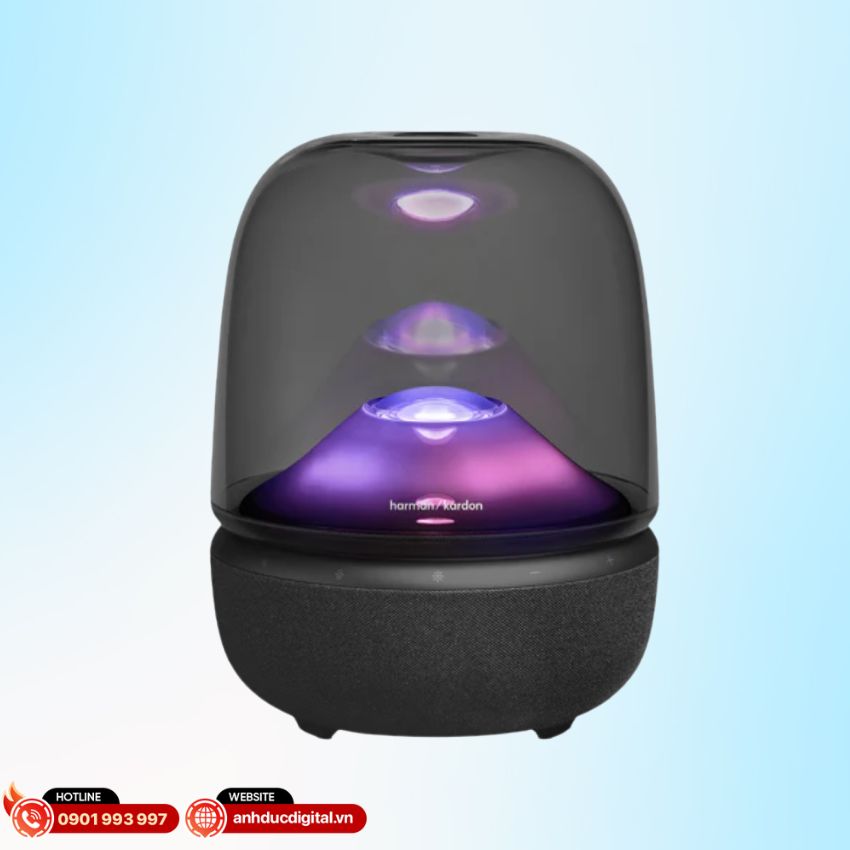 Điều khiển âm lượng và chuyển bài nhanh chóng trên loa Harman Kardon Aura Studio 5 với nút cảm ứng vòng tròn