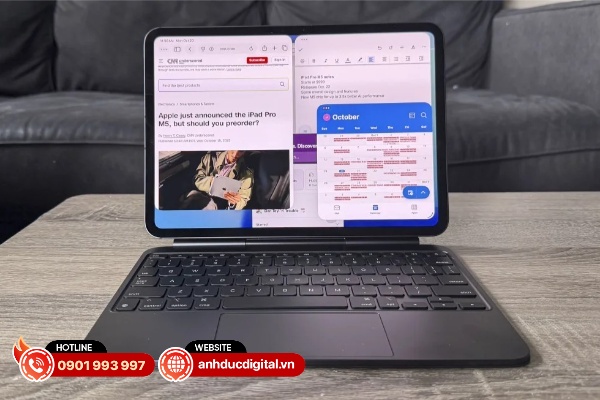 iPad Pro M5 với iPadOS 26 cho phép tương tác đa cửa sổ rất tiện lợi