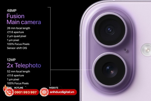 iPhone 17 được trang bị hai camera lên đến 48MP.
