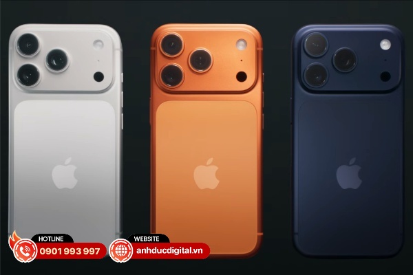 iPhone 17 Pro và iPhone 17 Pro Max đều sở hữu một khối camera lớn chạy ngang mặt sau