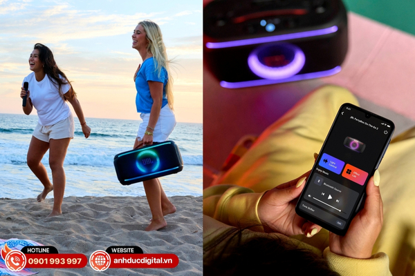 JBL PartyBox On-The-Go 2 hỗ trợ hát karaoke với micro không dây và điều chỉnh âm thanh qua ứng dụng JBL PartyBox