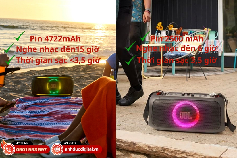 PartyBox On The Go 2 và On The Go có pin lâu và sạc nhanh tiện lợi