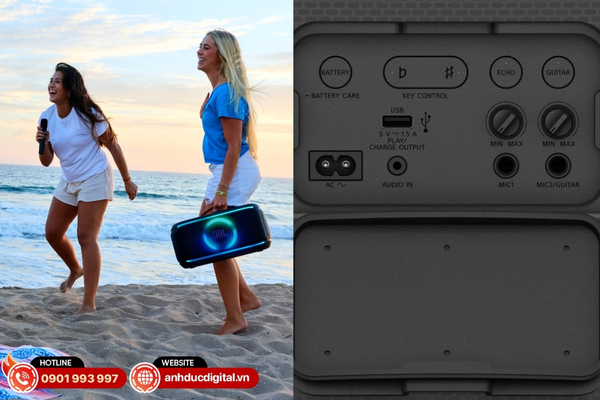 JBL On-The-Go 2 đi kèm 2 micro không dây, Sony SRS-XV500 hỗ trợ mic/guitar ngoài