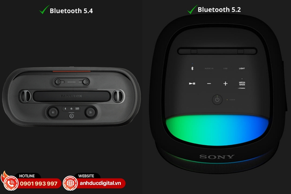 Cả JBL PartyBox On-The-Go 2 (Bluetooth 5.4) và Sony SRS-XV500 (Bluetooth 5.2) đều mang kết nối ổn định