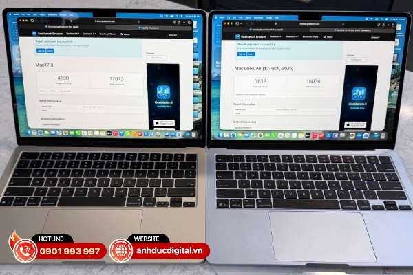 So sánh điểm hiệu năng giữa phiên bản Chip M5 (bên phải) và chip M4 (bên trái)