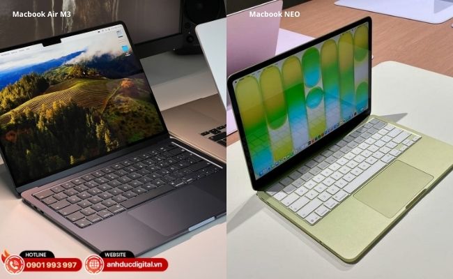 o dáng MacBook Neo và Air M3: Sự lựa chọn giữa màn hình tràn viền hiện đại và chuẩn màu P3 chuyên nghiệp