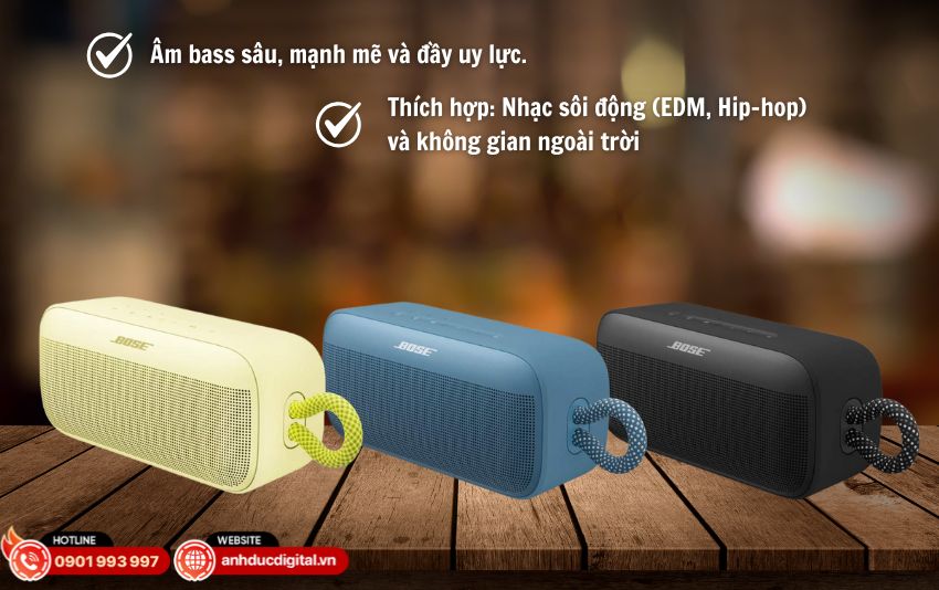 Bose SoundLink Plus - thể hiện âm trầm sâu, công nghệ True360™, phù hợp nhạc EDM, hip-hop