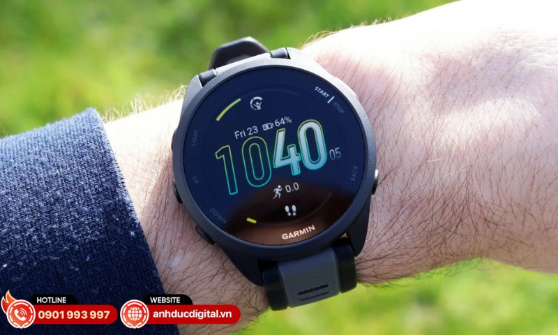 Thời lượng pin Garmin Forerunner 165 thực tế phụ thuộc vào AOD, GPS/GNSS, phát nhạc, cảm biến và kết nối điện thoại
