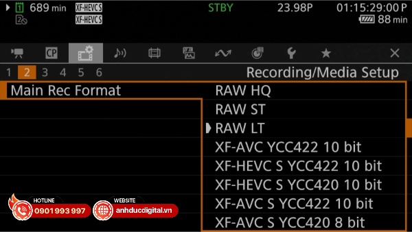 Các tùy chọn chuẩn quay phim trên Canon EOS C50
