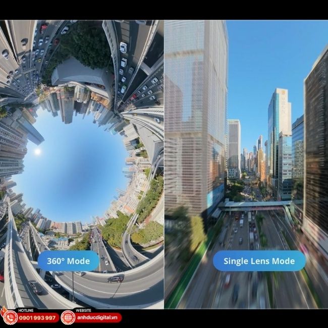 Chuyển đổi linh hoạt sang chế độ ống kính đơn giúp tối ưu hiệu suất và mang lại góc nhìn FPV 155° siêu rộng