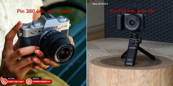 ZV-E10 II vượt trội về thời lượng pin; X-T30 III gọn nhẹ, đáp ứng tốt vlog ngắn và di chuyển nhanh