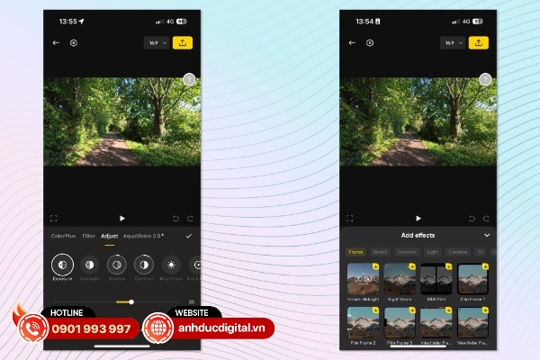Ứng dụng Insta360 cho phép người dùng thực hiện việc biên tập và điều chỉnh màu sắc cơ bản