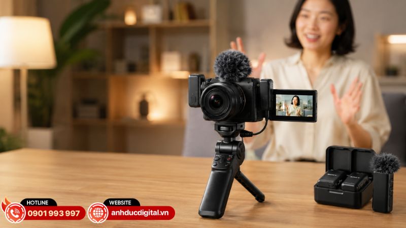 Cách gắn mic ngoài Sony ZV-E10 II qua Multi Interface Shoe