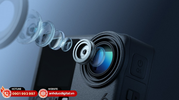 DJI Osmo Action 6 sở hữu ống kính góc rộng 155°, khẩu độ f/2.0 và zoom kỹ thuật số linh hoạt cho nhiều góc quay