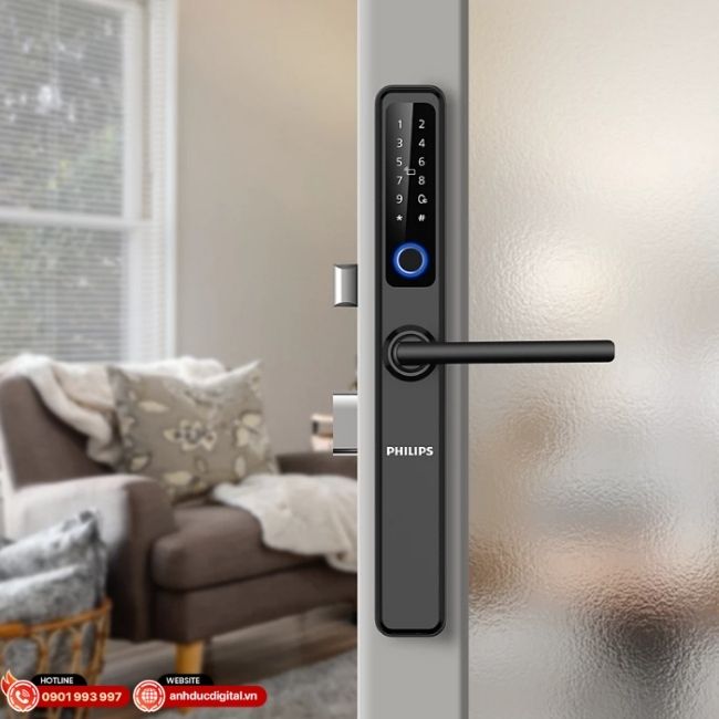 Mẫu khóa vân tay cửa nhôm thiên về bảo mật cao, quản lý từ xa qua Wi-Fi cho cửa chính.