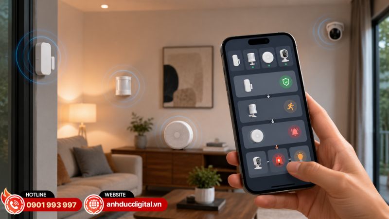 Kiểm tra thực tế kịch bản Aqara để đảm bảo cảm biến, còi cảnh báo, thông báo và các thiết bị phản hồi hoạt động chính xác