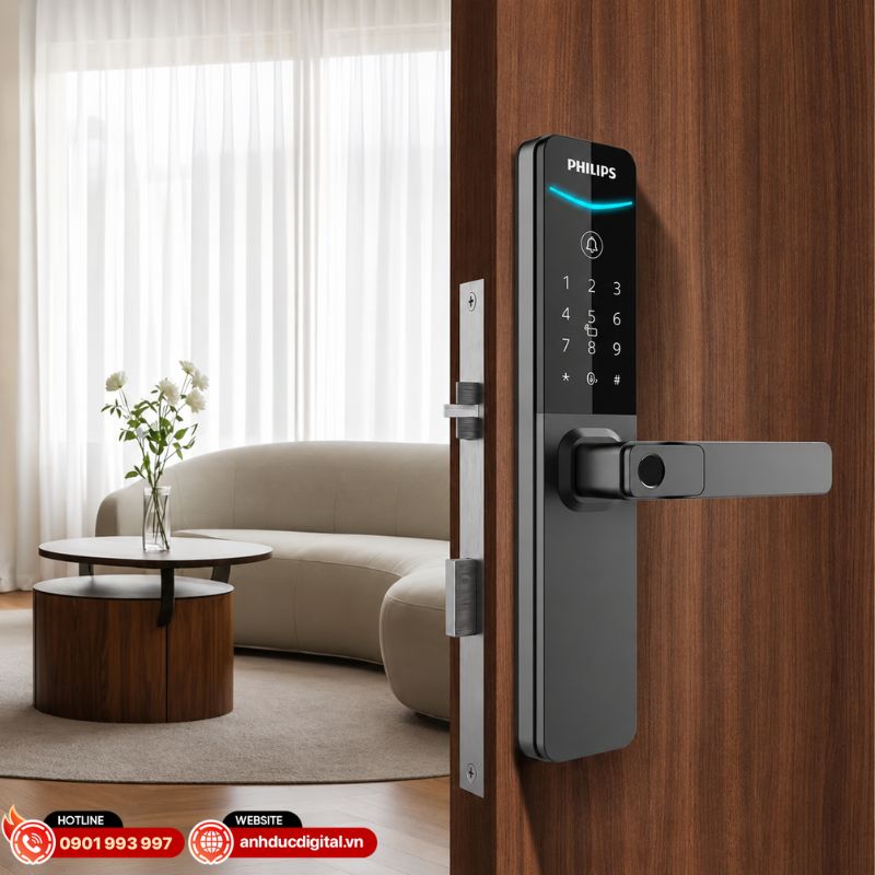 Thời lượng pin Philips DDL615-5HBS khoảng 5 tháng với 4 pin AAA alkaline, tùy tần suất đóng mở cửa thực tế