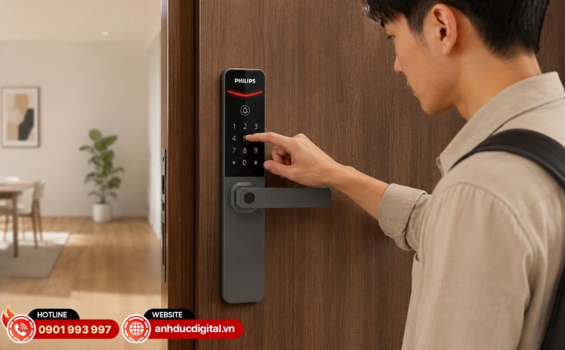 Philips DDL615-5HBS hỗ trợ vân tay, mã PIN, thẻ, chìa khóa cơ và quản lý qua Bluetooth với ứng dụng Home Access